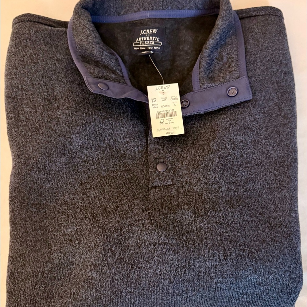 J.Crew Men’s 1/4 Snap Fleece Pullover – Dark Navy – Size L (NWT)